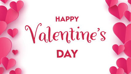 Valentine&rsquo;s Day greeting card with floating paper cut hearts. Abstract background design. Vector illustration