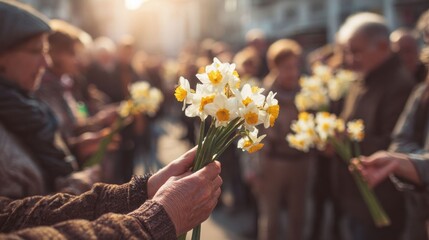 People Sharing Daffodils, Community Awareness and Support Event