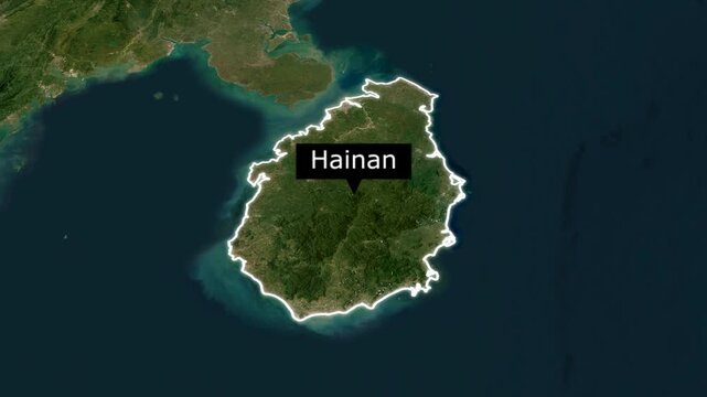 Map of Hainan Island Province in China Seen from Above