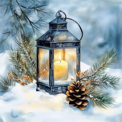 christmas candle in the snow