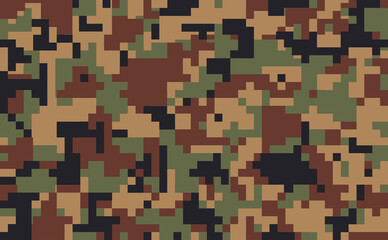 Pixel camouflage seamless pattern.  Printing on cloth, textile, wallpaper, paper, wrapper. Green color camo, background in military style.	