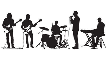 Band Performing on Stage with Musicians Playing Instruments Isolated on White