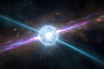 colorful pulsar star emitting beams of light across space