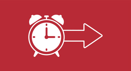 Retro alarm clock and arrow symbolizing time management deadline progress and forward motion conceptual design element isolated on white background