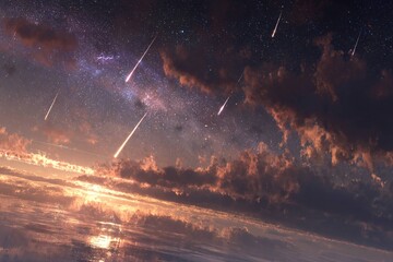 cosmic landscape with floating meteors and glowing space dust