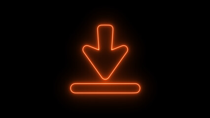 Orange Neon Download Arrow Icon symbol