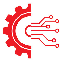Red gear and circuit board icon merged for technology and engineering concept