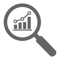 Magnifying glass over bar chart showing growth trend icon