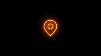 Orange Neon Location Pin Icon Against Black Background