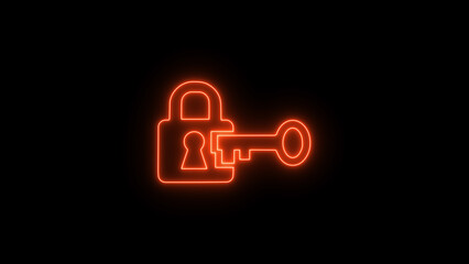 Orange Neon Lock And Key Icon security unlock