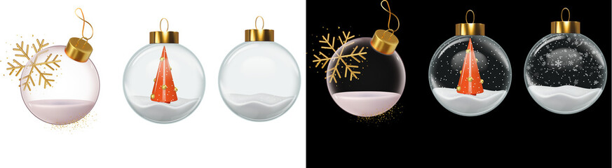 PNG image of Collection of six festive christmas snow globe ornaments featuring gold accents and winter scenes against a on transparent background © MariaAlam