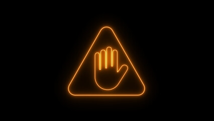 Orange Neon Stop Hand Sign Warning Symbol danger
