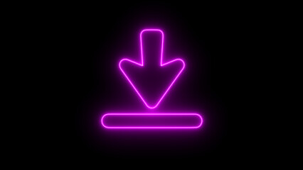 Purple Neon Download Icon on Black Background symbol