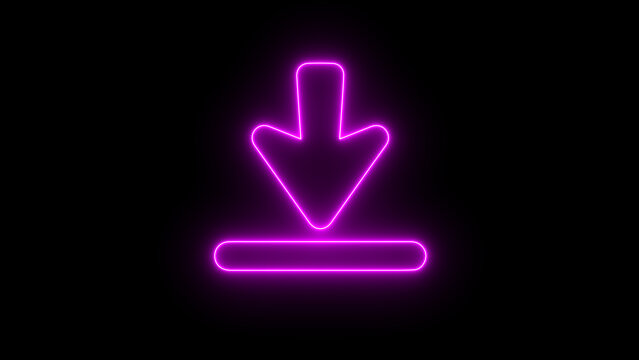 Purple Neon Download Icon on Black Background symbol
