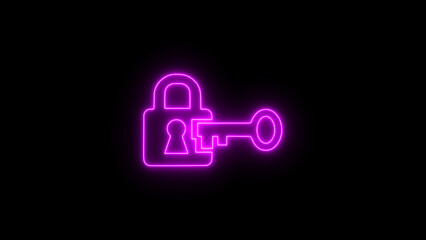 Purple Neon Lock And Key Icon security unlock