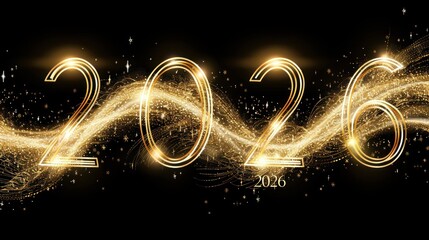 Golden New Year Celebration 2026 with Sparkling Light Effects and Modern Design
