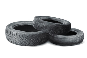 old worn damaged tire isolated