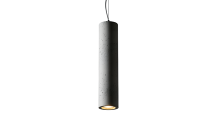 Modern gray concrete cylinder pendant light isolated on transparent background