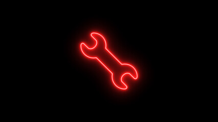 Red Neon Wrench on Black Background spanner tool