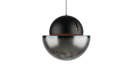 Modern pendant light with a black and silver finish isolated on transparent background