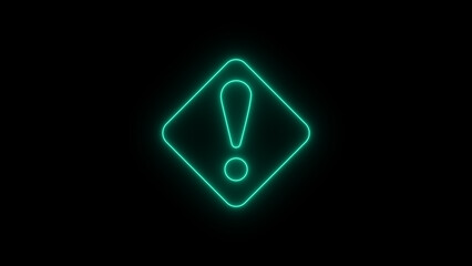 Teal Neon Exclamation Mark Diamond Warning Sign danger