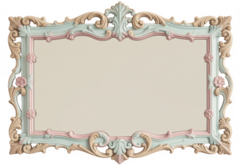 Ornate pastel frame with floral details isolated on a transparent background decorative