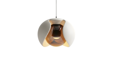 Modern pendant light isolated on transparent background with a spherical design