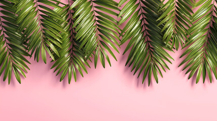 Palm leaves on pink background