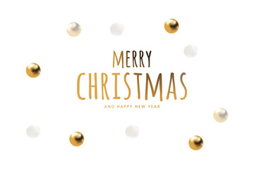 Elegant Merry Christmas and Happy New Year Greeting  vector with Golden Ornaments.