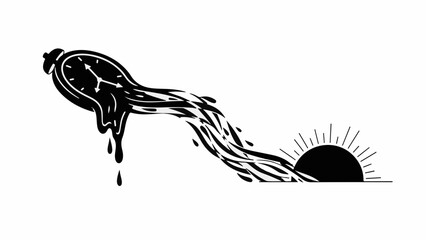 Melting clock symbolizes the passage of time and new beginnings as the sun rises