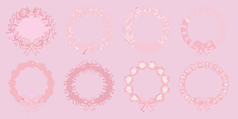 Delicate pink floral wreaths and crowns arranged on a pastel background