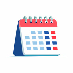 Clean graphic illustration of a desk calendar with red and blue squares on a white background, symbolizing planning and scheduling