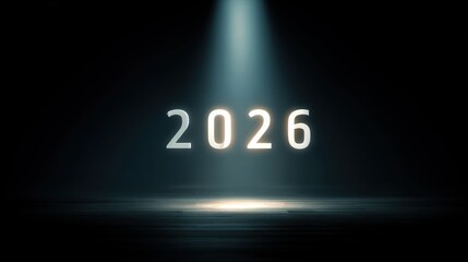 Illuminated Year 2026 Text in Dark Background with Spotlight Effect
