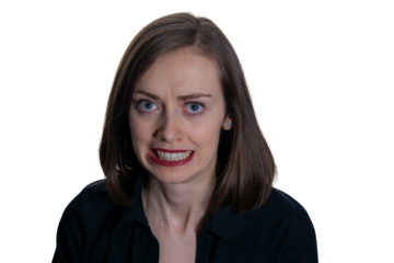 Anxious Nervous Woman With Grimace, Stress And Worry Portrait, Isolated Cut Out