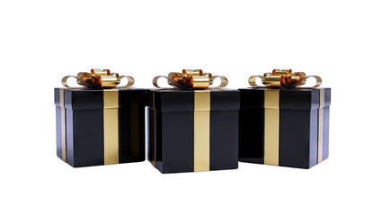 Black Gift Boxes with Gold Ribbons Isolated on White