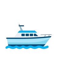 Naklejka premium Simple illustration of a light blue and white motor yacht on waves