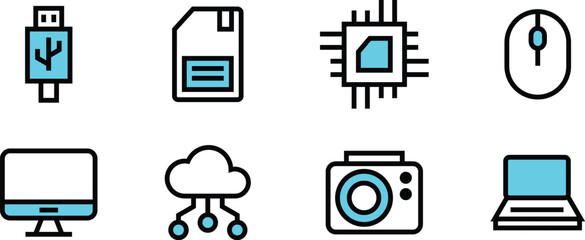Minipack Vector Icon Pack Office, usb, disk, mouse, laptop,camera for Website, Mobile Apps, UI UX, and Digital Asset Use