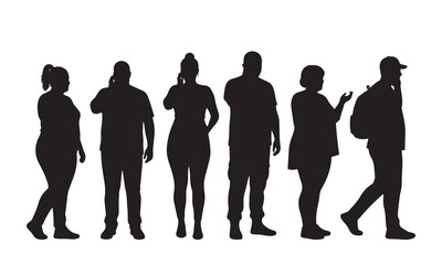 Diverse Group of People Walking Standing Casual Silhouette Set