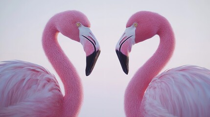 Naklejka premium Two Pink Flamingos Facing Each Other in Heart Shape Formation
