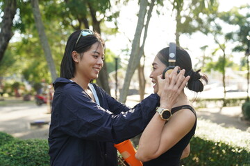 Young adult child workout outdoor public park 