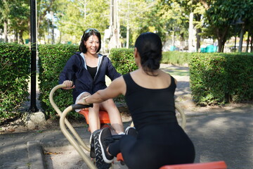 Young adult child workout outdoor public park 