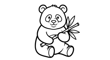 Adorable Cartoon Panda Holding Bamboo, Gentle Bear, isolated white background