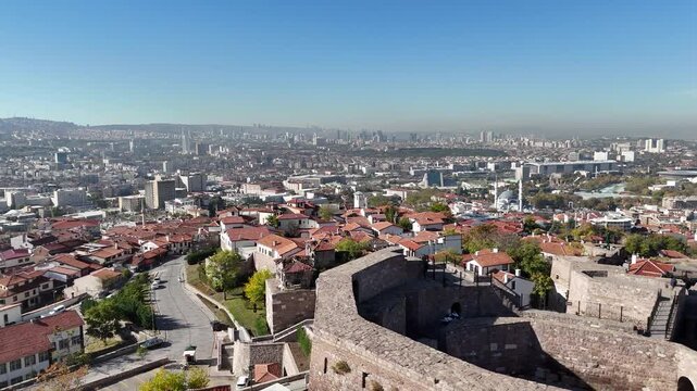 Historic Ankara Castle and panoramic city view of Ankara Turkey