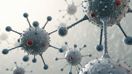 Immunology Research Visual Concept. Radiant interleukin molecules depicted as spheres with intricate details, showcasing their biological