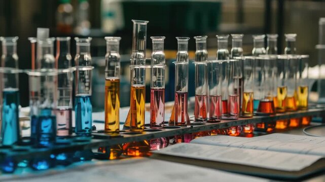 Video Assorted test tubes filled with vibrant colors and chemicals