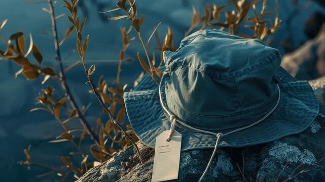 Video A hat sitting on top of a rock, with no one in sight