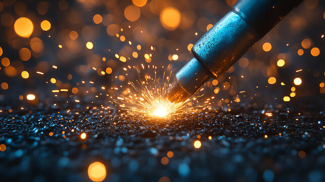 A close-up of a welding process, showcasing sparks and molten metal. The image captures the energy and focus in industrial work.