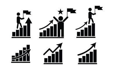 Business Growth Icons Set &ndash; Success, Achievement, Progress Arrow & Bar Chart Vector.