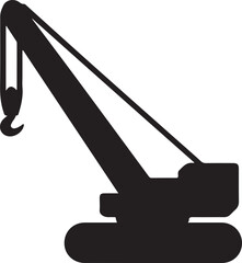 Crawler crane Silhouette vector icon heavy construction equipment illustration in black and white​