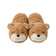 Cute bear face fuzzy slippers for adults and kids, cozy soft plush house shoes, brown animal character design for home comfort